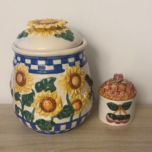 Sunflower Cookie Jar & Cherry Pie Sugar Bowl | Farmhouse Decor 🌻🍒